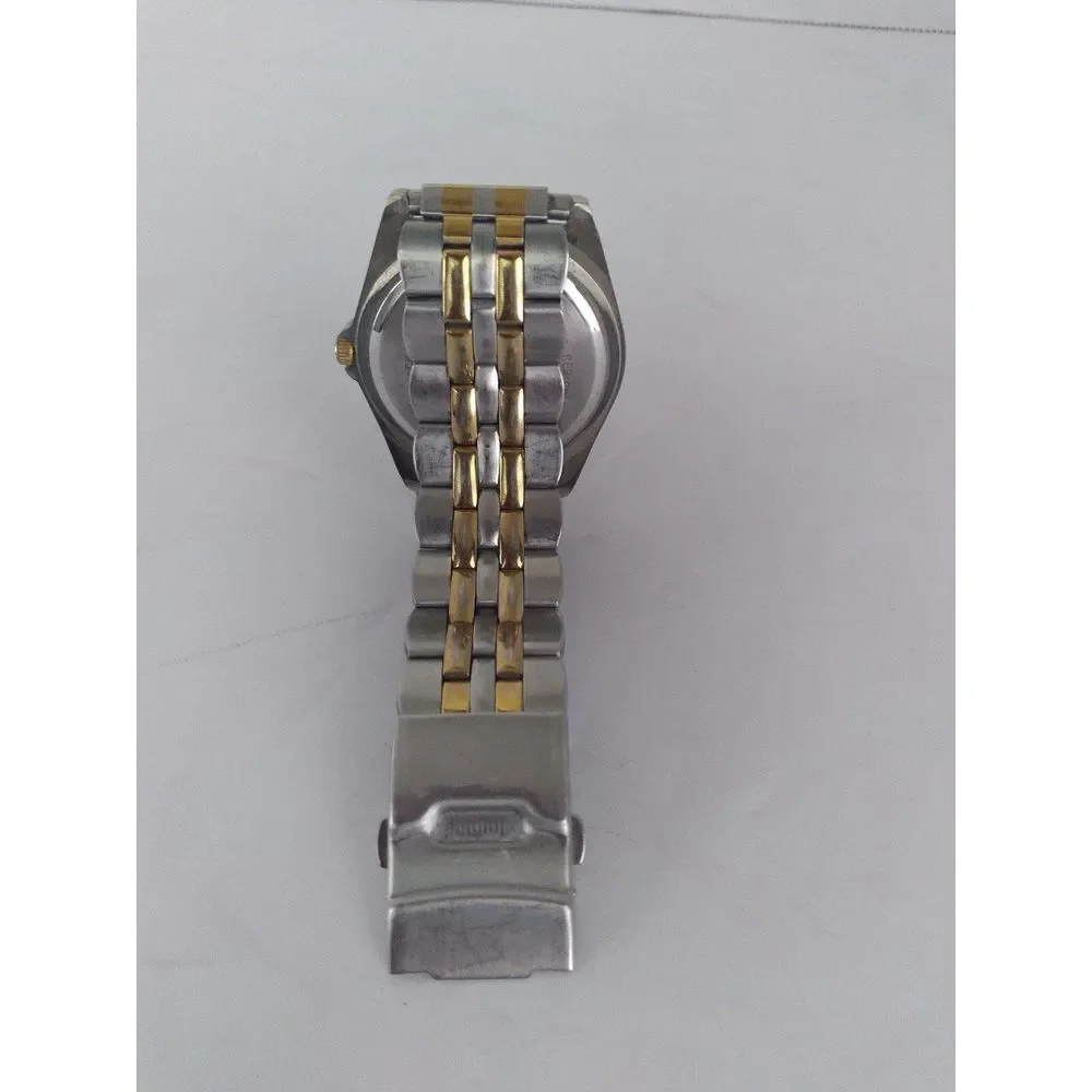 Vintage Two-Tone Stainless Steel‎ Watch with Day-Date Display Black Dial Markers